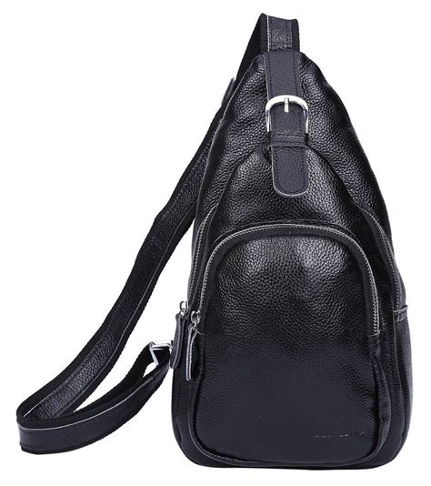 Tiding Men's Black Genuine Leather Sling Backpack Casual Outdoor Bag 3039-1 ** See this great ...