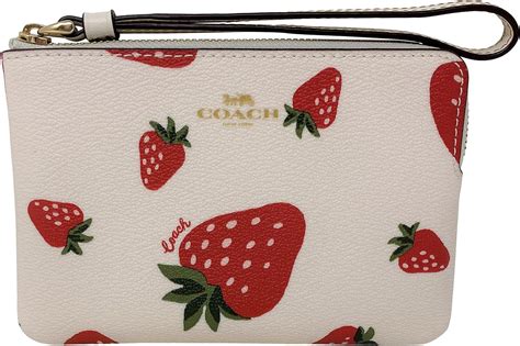 COACH Signature Corner Zip Wristlet with Strawberry Print Chalk Style ...