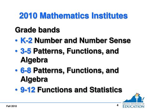 PPT - VDOE Mathematics Institutes WELCOME! Fall 2010 Virginia Department of Education PowerPoint ...