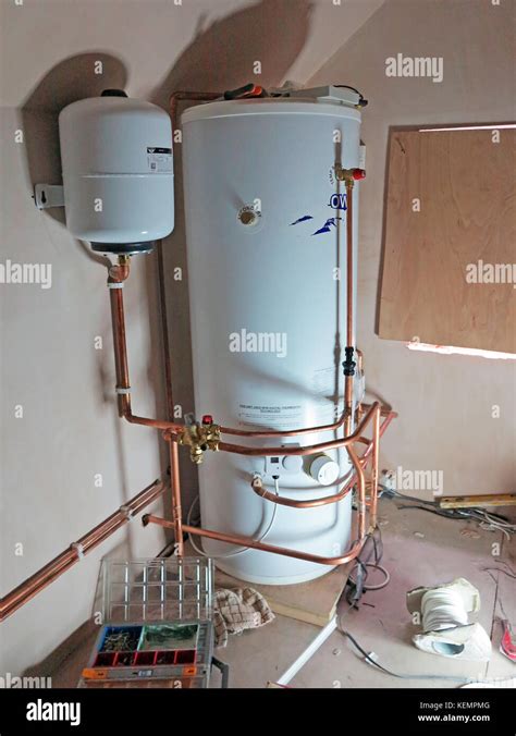 Unvented pressurised hot water cylinder Stock Photo - Alamy