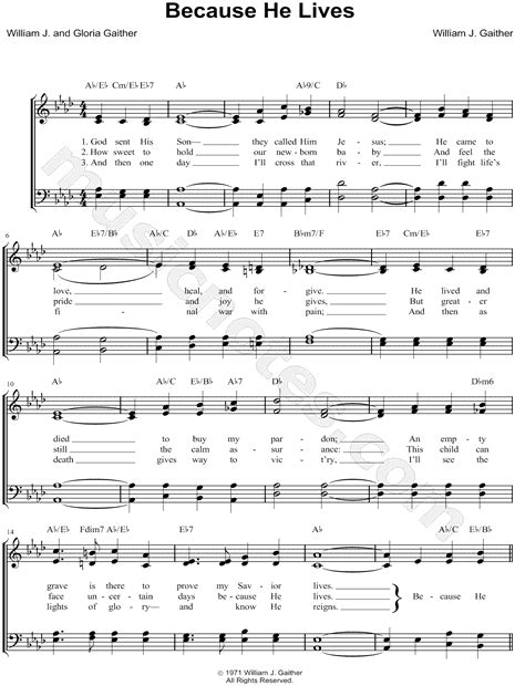 Bill & Gloria Gaither "Because He Lives" Sheet Music in Ab Major (transposable) - Download ...