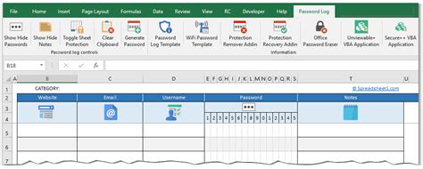 FREE Printable Password Log Excel Template