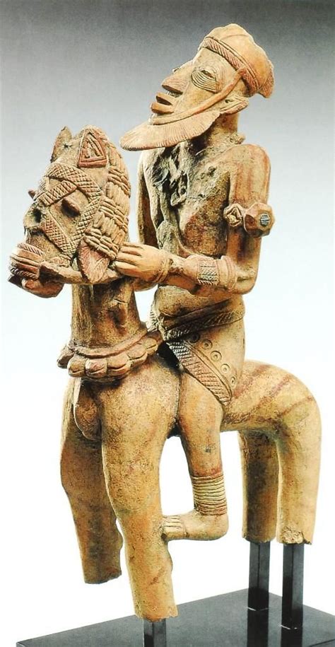 Malian Jenne-Jeno sculpture. The man faces upwards. Note the detail in the headpiece of the ...