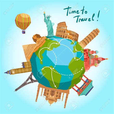 Travel Background With World Landmarks Around The Globe Vector.. Royalty Free Cliparts, Vectors ...