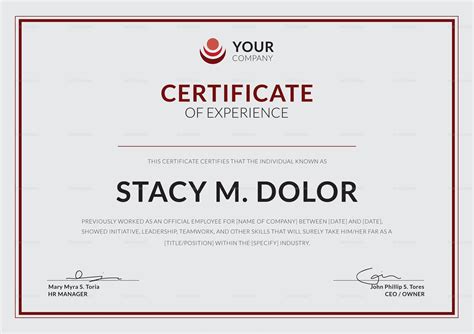 Employee Experience Certificate Design Template in PSD, Word, Illustrator, InDesign