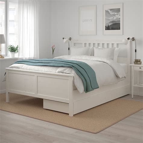 HEMNES Bed frame with 2 storage boxes, white stain, Espevär, King - IKEA