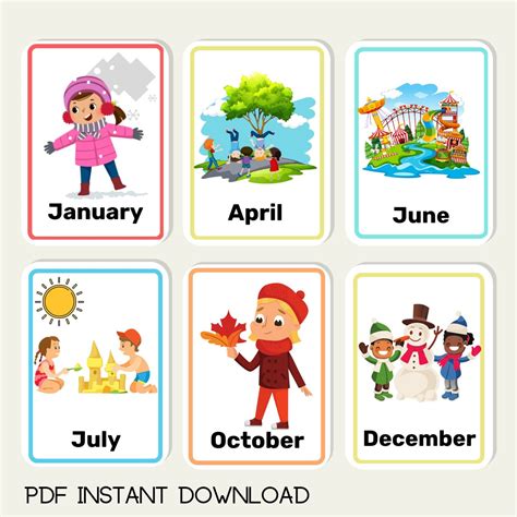 Months of the Year Flash Cards PDF Printable Download Children ...