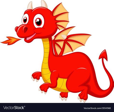 Cute red dragon cartoon Royalty Free Vector Image | Cute dragon drawing ...