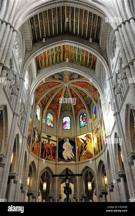 Interior view, cathedral Santa María la Real de La Almudena or Almudena Cathedral, Madrid, Spain ...