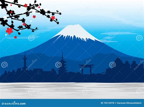 Mountain Fuji Japan Sakura View Landscape Travel Place Vector Stock ...