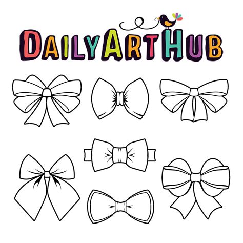 Bow Ribbon Outline Drawing Clip Art Set – Daily Art Hub // Graphics ...