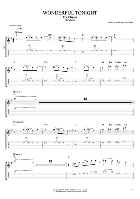 Wonderful Tonight by Eric Clapton - Full Score Guitar Pro Tab | mySongBook.com