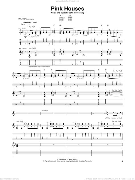 Mellencamp - Pink Houses sheet music for guitar (tablature) [PDF]