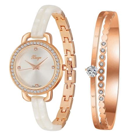 Fashion Bracelet Watches Set Luxury Women Gold Crystal Quartz Watches ...