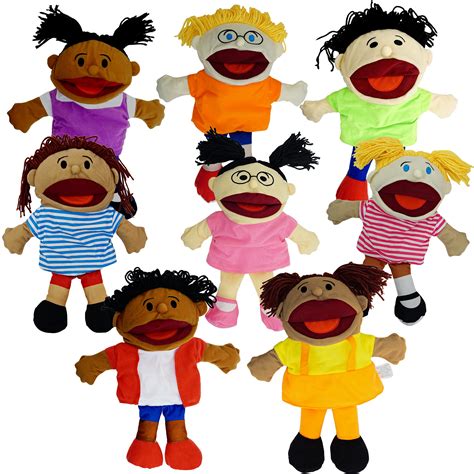 Hand Puppets for Kids, Multicultural Puppets with Movable Mouth (8 Pack ...