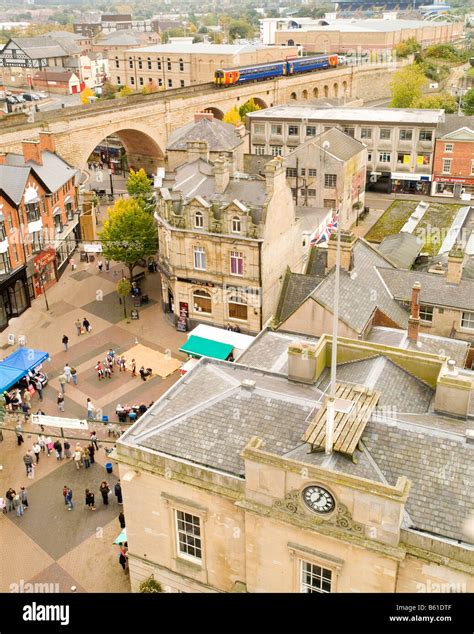 Looking down on the Town Hall, Railway Viaduct and Town Centre in ...