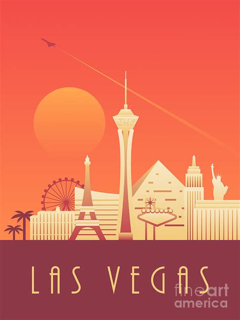 Las Vegas City Skyline Retro Art Deco - Sunset Digital Art by Organic ...