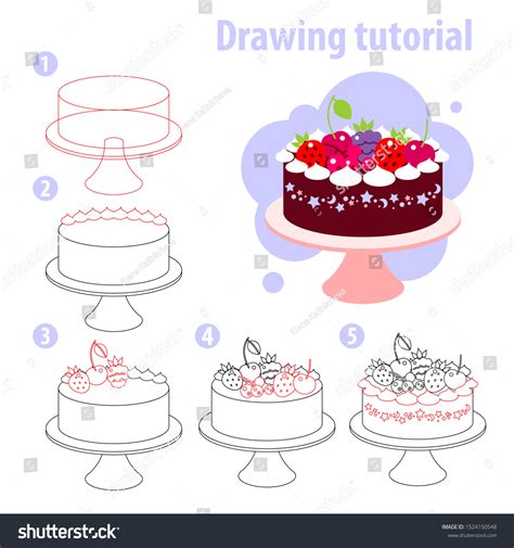 Vector Drawing Tutorial Kids Cake Kids Stock Vector (Royalty Free) 1524150548 | Shutterstock