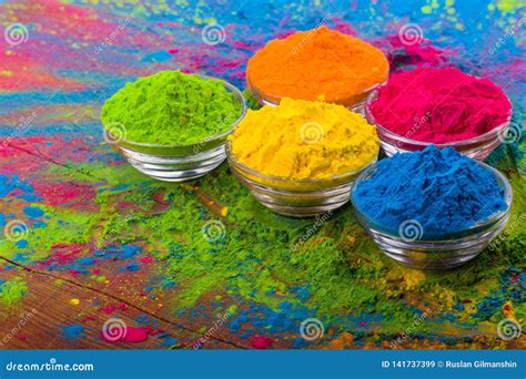 Holi Color Powder. Organic Gulal Colours in Bowl for Holi Festival, Hindu Tradition Festive ...