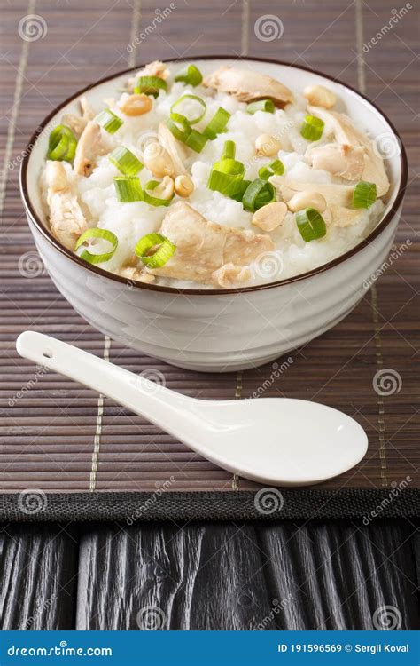 Ginger Chicken Jook Rice Porridge Close-up in a Bowl. Vertical Stock Image - Image of nutrition ...