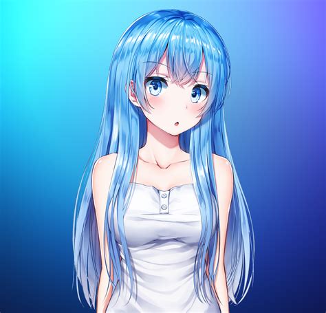 Download wallpaper 2248x2248 blue hair, anime girl, cute, original, ipad air, ipad air 2, ipad 3 ...