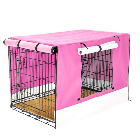 48" Foldable Wire Dog Cage with Tray + Cushion Mat + PINK Cover - Paw Mate