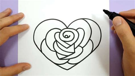 Drawings Of Love Hearts and How To Draw A Rose In A Love Heart Stepstep ...