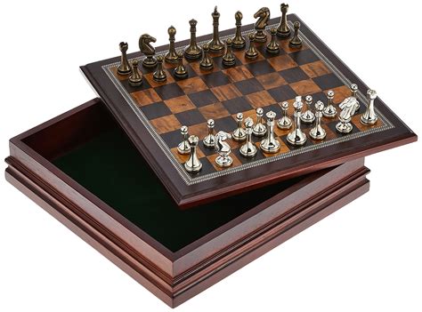 Classic Game Collection Metal Chess Set with Deluxe Wood Board and Storage - 2.5" King, Gold ...