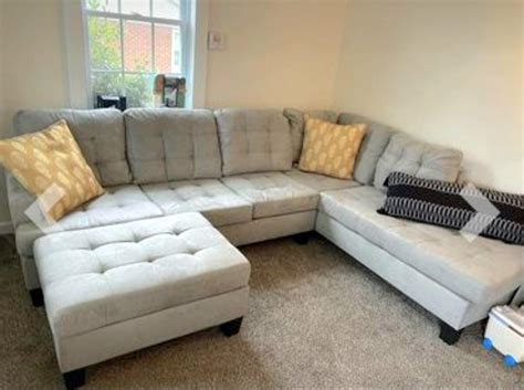 Best Seller, Home Condo Living Room Classic Sofa Chaise Couch Sectional with Ottoman, Grey