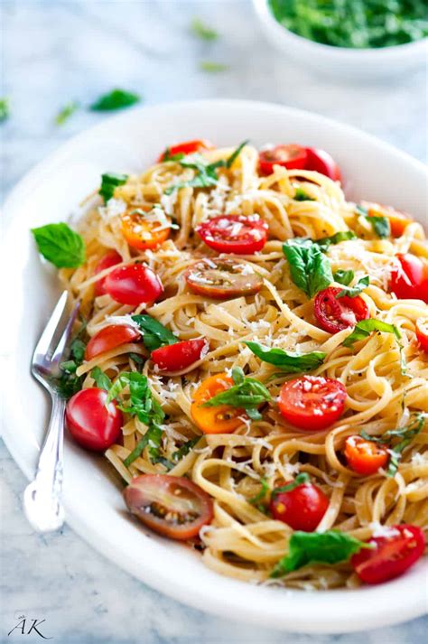 15 Minute Summertime Linguine Pasta with Fresh Basil and Cherry Tomatoes - Aberdeen's Kitchen