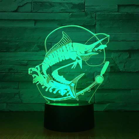 New Fishing 3D LED Light Stereo Acrylic Night Lamp Fish Eat Bait Mood ...