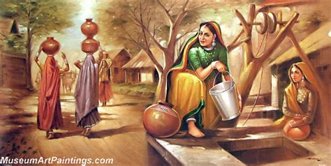 Indian Paintings Village Well Scene