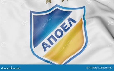 Close-up of Waving Flag with APOEL FC Football Club Logo, 3D Rendering Editorial Photo ...