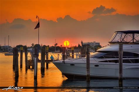 Boat at Sailfish Marina During Sunset Singer Island | Royal Stock Photo