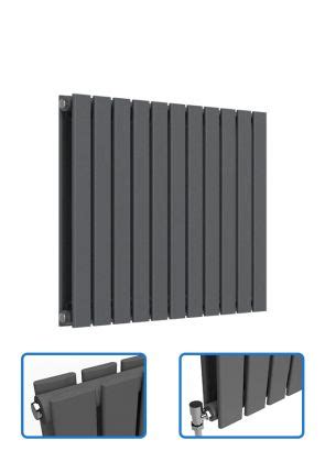 Flat Horizontal Radiator - Anthracite Grey - 600 mm x 630 mm (Double)