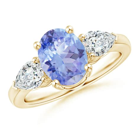 Angara - December Birthstone Ring - Oval Tanzanite Three Stone Ring ...