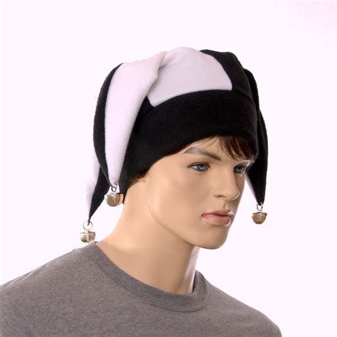 Jester Hat Black and White Three Pointed With Silver Bells Fleece ...