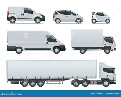 Set of Cargo Trucks Side View. Delivery Vehicles . Cargo Truck and Van. Vector Illustration ...