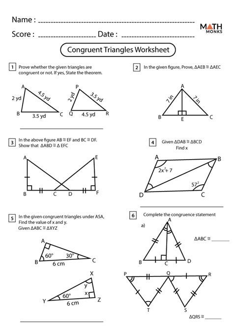 Geometry Worksheet Congruent Triangles - E-streetlight.com