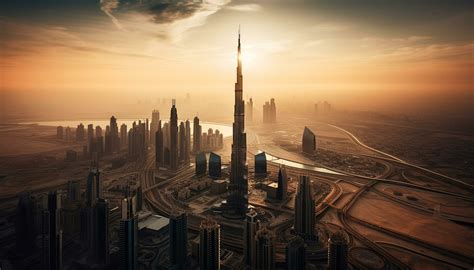 Futuristic skyscrapers illuminate the Dubai cityscape at dusk generated ...