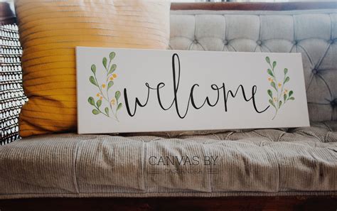 Welcome Welcome Sign Farmhouse Decor Hand Lettered Sign | Etsy