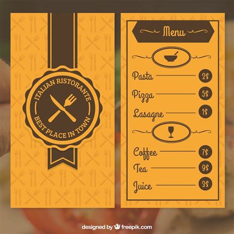 Free Vector | Orange restaurant menu