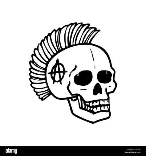 Punk rock collection. Human skull with mohawk symbol on a white background. Vector illustration ...