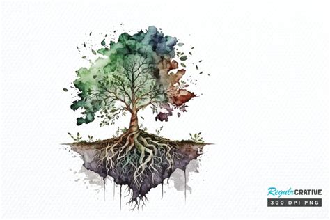 Watercolor Tree Roots PNG Clipart