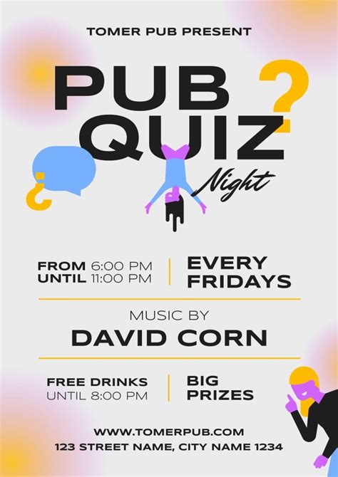 Customize and get this Cool Colorful The Pub Quiz Night Poster template