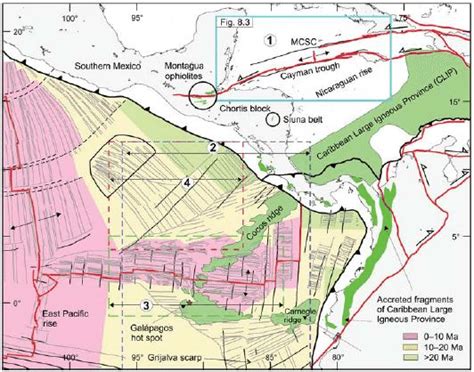 Map of Cocos Plate marine magnetic anomalies ages (Mann at al. 2007 ...