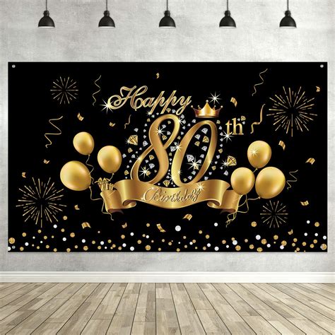 Buy 80th Birthday Black Gold Party Decoration, Extra Large Fabric Black ...