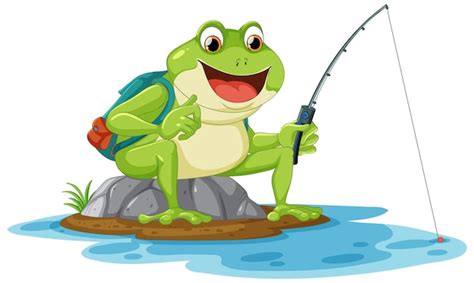 Premium Vector | Green frog fishing cartoon