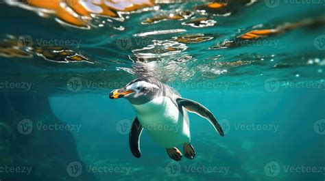 A penguin swimming marine life underwater ocean, Penguin on surface and ...