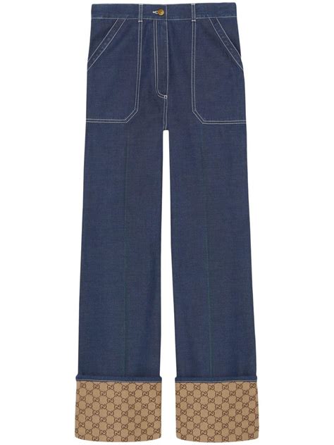 Gucci GG-canvas Cuffed Jeans in Blue | Lyst